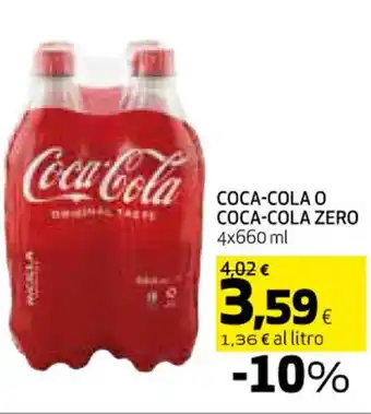 Coop COCA-COLA O COCA-COLA ZERO 4x660 ml offerta