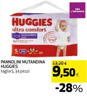 Coop PANNOLINI MUTANDINA HUGGIES taglia 5, 34 pezzi offerta