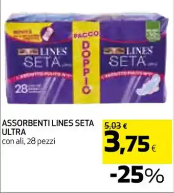 Coop ASSORBENTI LINES SETA ULTRA con ali, 28 pezzi offerta