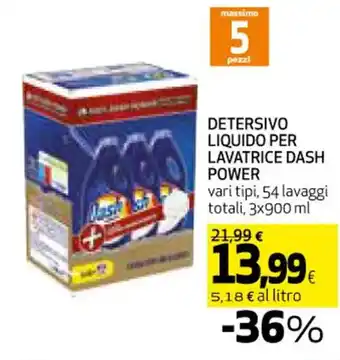 Coop DETERSIVO LIQUIDO PER LAVATRICE DASH POWER vari tipi, 54 lavaggi totali, 3x900 ml offerta