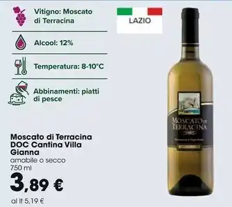 Carrefour Iper Cantina villa gianna moscato di terracina doc offerta