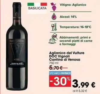 Carrefour Iper Cantina di venosa baliaggio aglianico del vulture doc offerta