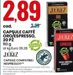 Eurospin Don jerez capsule caffè oro/espresso, 20 pz offerta