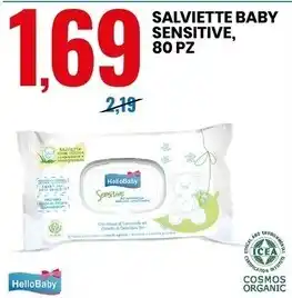 Eurospin Hello baby salviette baby sensitive, 80 pz offerta