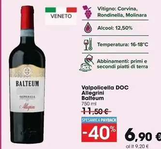 Carrefour Iper Allegrini valpolicella doc balteum offerta