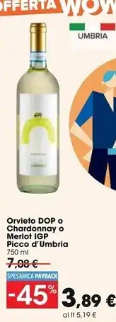 Carrefour Iper Picco d'umbria orvieto dop o chardonnay o merlot igp offerta