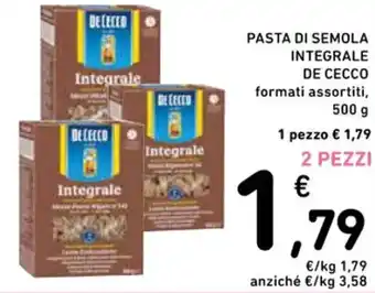 Spazio Conad PASTA DI SEMOLA INTEGRALE DE CECCO formati assortiti, 500 g offerta
