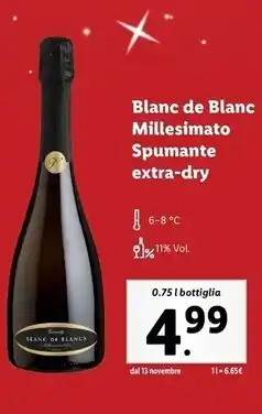 Lidl Blanc de blancs millesimato spumante extra-dry offerta