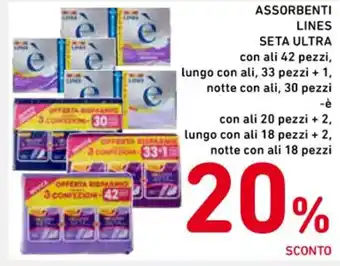 Spazio Conad ASSORBENTI LINES SETA ULTRA con ali 42 pezzi offerta