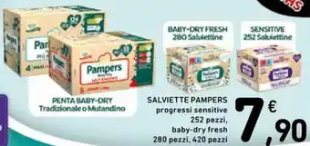 Spazio Conad SALVIETTE PAMPERS progressi sensitive 252 pezzi, baby-dry fresh 280 pezzi, 420 pezzi offerta
