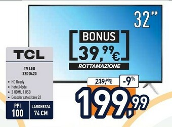 Unieuro TCL 32DD420 TV 81,3 Cm (32") HD Nero offerta