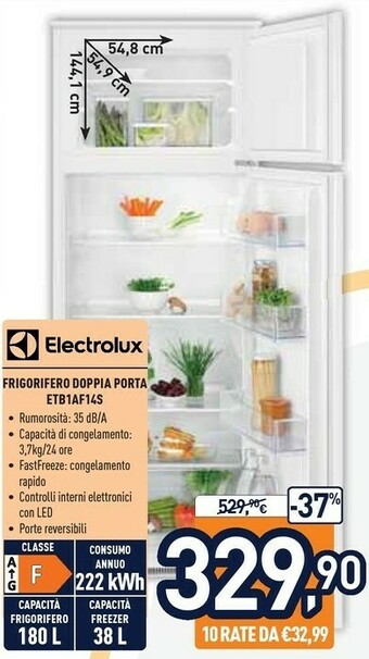 Unieuro Electrolux Frigorifero Doppia Porta ETB1AF14S offerta