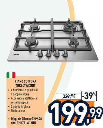 Unieuro Ignis Ignis THK 641 W/IX/N IT piano cottura Acciaio inossidabile Incorporato 60 cm Gas 4 Fornello(i) offerta