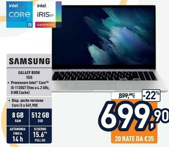 Unieuro Samsung Galaxy Book 15I5 offerta