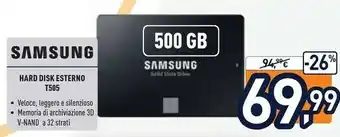 Unieuro Samsung Hard Disk Esterno T505 offerta