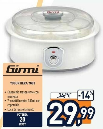 Girmi YG0300 Yogurtiera 0,18 L Yogurt 200 W