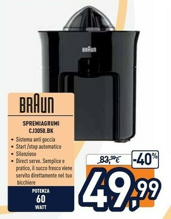Unieuro Braun CJ 3050 BK Spremiagrumi Elettrico 60 W Nero offerta