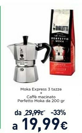 Unieuro Bialetti Moka Express 3tz + Perfetto Moka Nocciola offerta