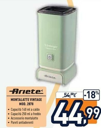 Unieuro Ariete ARI-2878-BL Schiumatore Per Latte Automatico Blu Montalatte offerta