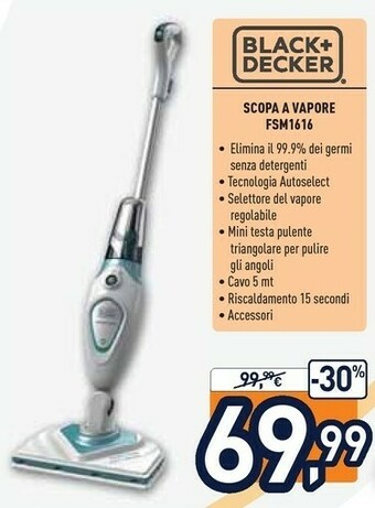 Unieuro Black & Decker FSM1616 Pulitore A Vapore Portatile Bianco 1600 W offerta