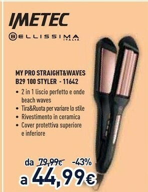 Unieuro Imetec Bellissima My Pro 2 In 1 Straight & Waves B29 100 Piastra Per Capelli Caldo Nero 1,8 M 76 W offerta
