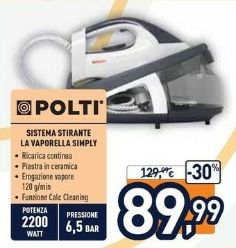 Unieuro Polti Vaporella Simply VS10.12 2200 W 1.5 L Ceramic Soleplate Black,Grey,White offerta