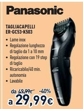 Unieuro Panasonic Tagliacapelli ER-GC53-K503 offerta