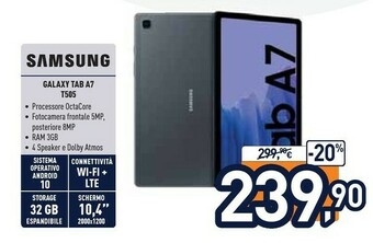 Unieuro Samsung Galaxy Tab A7 32 GB 26,4 Cm (10.4") 3 GB Wi-Fi 5 (802.11ac) Grigio offerta