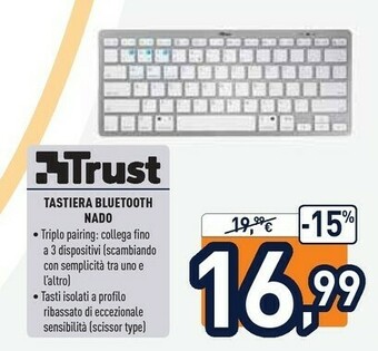 Unieuro Trust Nado Tastiera Bluetooth Belga Bianco offerta