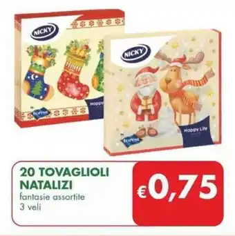 MD Discount 20 TOVAGLIOLI NATALIZI fantasie assortite 3 veli offerta