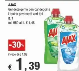 Crai Ajax Gel Detergente Con Candeggina Liquido Pavimenti offerta