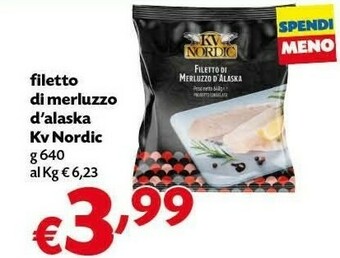 Pam Kv nordic Filetto Di Merluzzo D'Alaska Congelato 640 G(ml) offerta