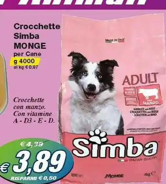 Prix Quality Monge Crocchette Simba Per Cane offerta