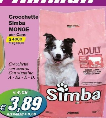 Prix Quality Monge Crocchette Simba Per Cane offerta