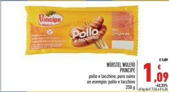Conad Superstore Principe Wurstel Di Pollo E Tacchino Wulevù 250 G(ml) offerta