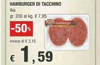 Crai Aia Hamburger Di Tacchino Con Rosmarino 200 G(ml) offerta
