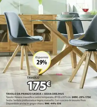 JYSK Tavolo Da Pranzo Saskia + Sedia Drejhus offerta