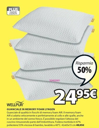 JYSK Wellpur Guanciale In Memory Foam Lyngen offerta