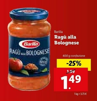Lidl Barilla Ragù Alla Bolognese 400 G(ml) offerta