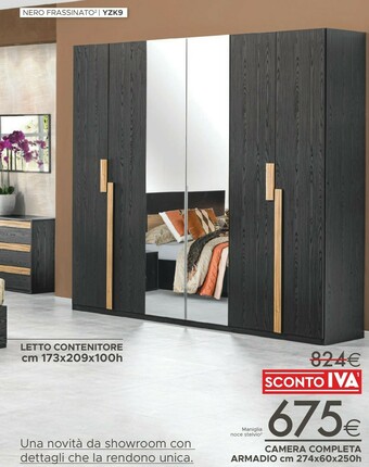 Nero Frassinato Letto Contenitore Cm 173x209x100h