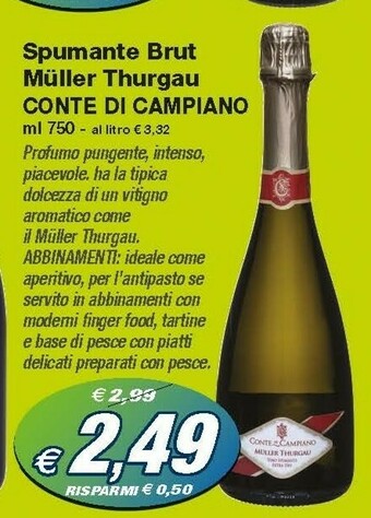 Prix Quality Cavit - Spumante Brut Muller Thurgau 750 G(ml) offerta