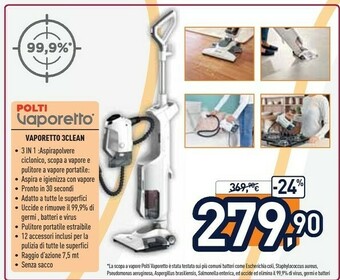 Unieuro Polti Vaporetto 3 Clean Senza Sacchetto 0,5 L 1800 W Bianco offerta