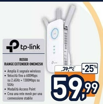 Unieuro TP-LINK RE550 Moltiplicatore Di Rete Trasmettitore Di Rete Bianco 10, 100, 1000 Mbit/s offerta
