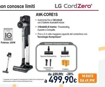 Unieuro LG A9K-CORE1S Scopa Elettrica Senza Sacchetto 200 W Argento offerta