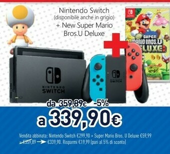 Unieuro Nintendo Switch + New Super Mario Bros.U Deluxe offerta