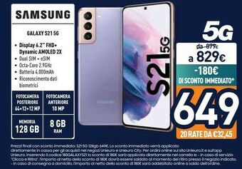 Unieuro Samsung Galaxy S21 5G 128 GB Display 6.2" Dynamic AMOLED 2X Phantom Violet offerta