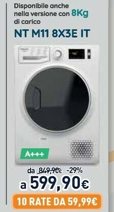 Unieuro Hotpoint NT M11 8X3E IT Asciugatrice Libera Installazione Caricamento Frontale 8 Kg A+++ Bianco offerta