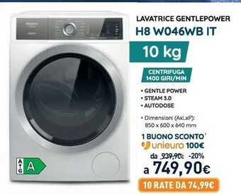 Unieuro Hotpoint H8 W046WB IT Lavatrice Libera Installazione Caricamento Frontale 10 Kg 1350 Giri/min A Bianco offerta