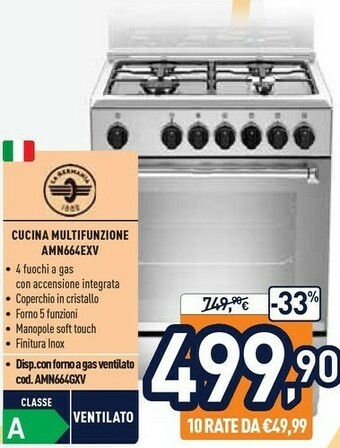 Unieuro Bertazzoni La Germania Americana AMN664EXV Cucina Piano Cottura Acciaio Inossidabile Gas A offerta