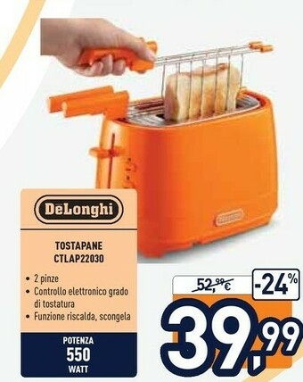 Unieuro DeLonghi CTLAP2203.O Tostapane 2 Fetta/e Arancione 550 W offerta